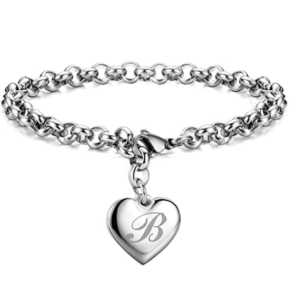 26-Letter Engraved Titanium Steel Bracelet for Women - Stylish European & American Design with English Letters