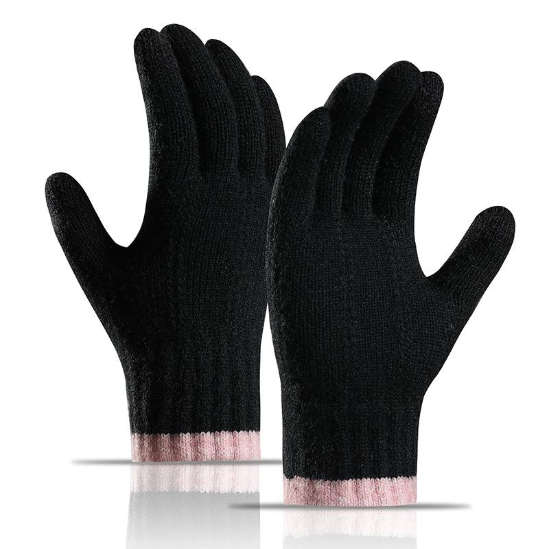Gants Chauds pour Femmes Hiver Coréen Couple Tricot Laine Épais Écran Tactile Anti Froid Cyclisme Gants Doigts Entiers