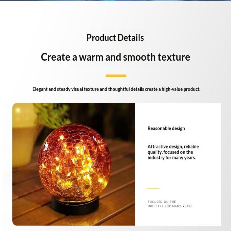 Solar Powered Cracked Glass Ground Stake Light Bright Soft Light For Garden Patio Camping Decor