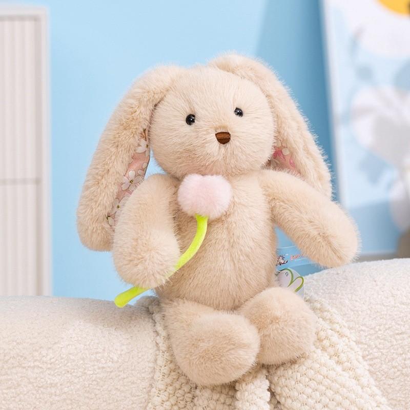 Doll Plush Rabbit Ornament With Flower Pattern For Romantic Gifts And Decor Room