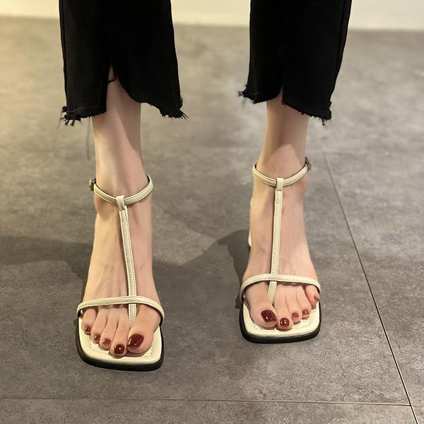 Fashion High Heel Sandal For Women Med Suit Female Beige Summer Shoes Cross-shoes High-heeled Medium Black Block Girls 2024 Fashion New