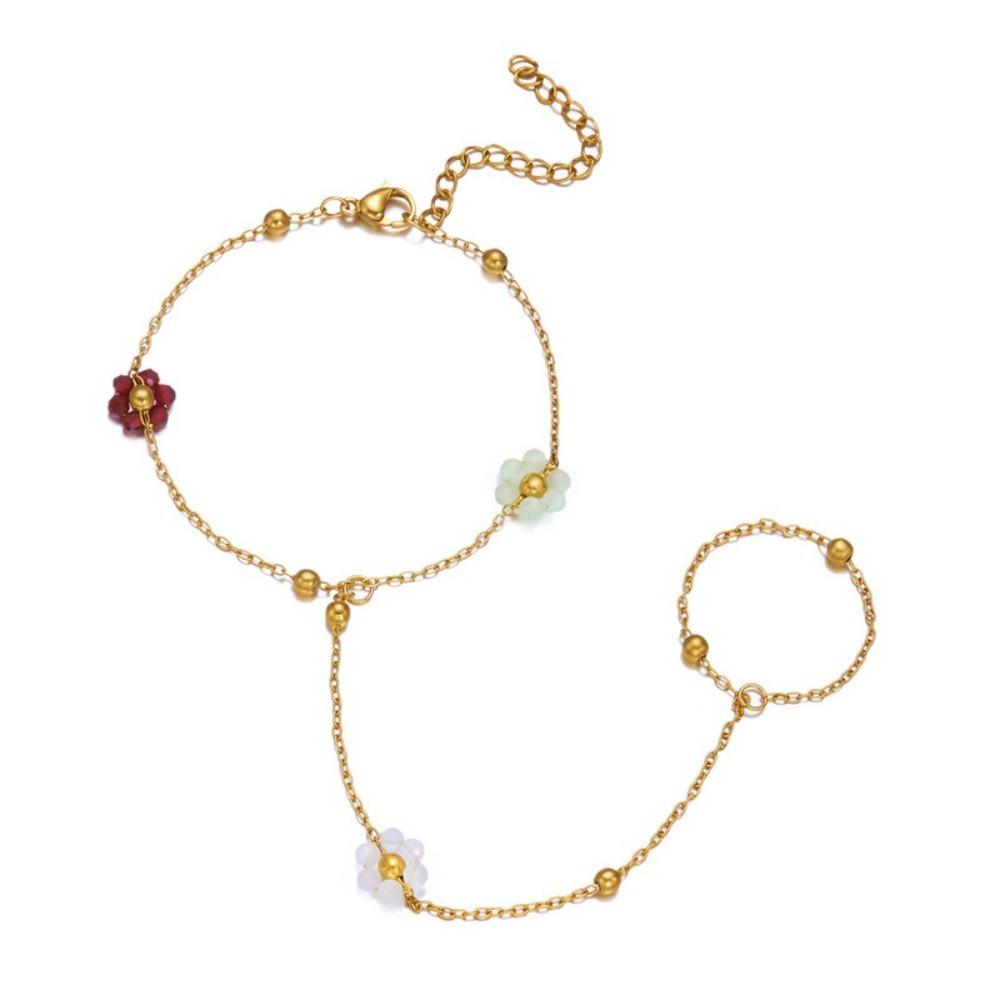Colorful Crystal Beads Finger Bracelet Stainless Steel Finger Ring Chain Link Chain Bracelet Beach