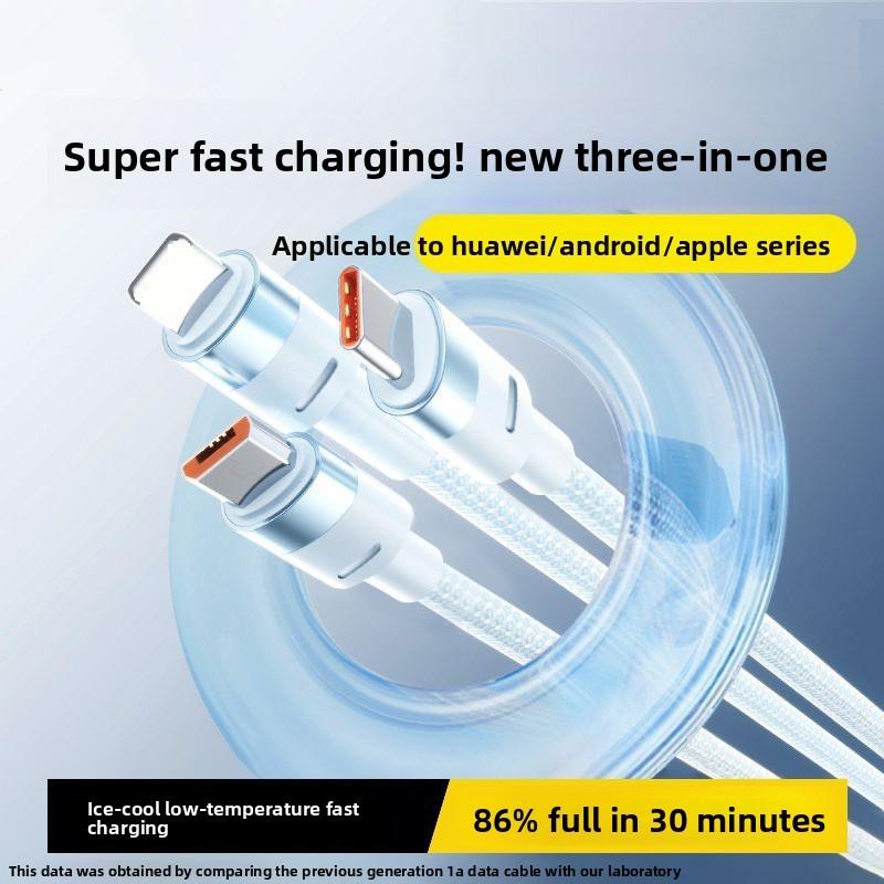 Super Fast Charging 100w Data Cable With One To Three Splitter For Android And Apple Devices