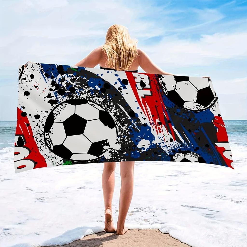 1 Stück Dynamisches Fußball-Thema Strandtuch, Buntes Spritzer- und Fußballmuster, Unverzichtbar für Sportbegeisterte, Schnelltrocknend Weich,