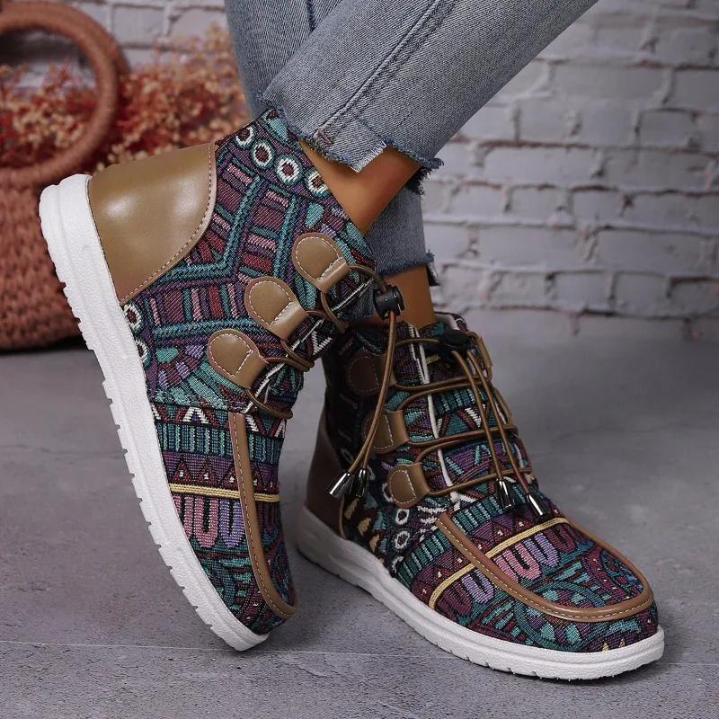 Women Mixed Colors Round Toe Flat with Elastic Band Ladies Shoes 2024 Women's Shoes Ankle Women's Boots Plus Size Modern Boots