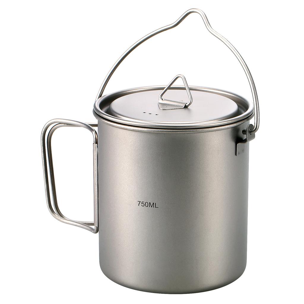 Ultraleichter 750ml Titan Topf Tragbarer Titan Wasserbecher Tasse mit Deckel und Klappgriff Outdoor Camping Kochen