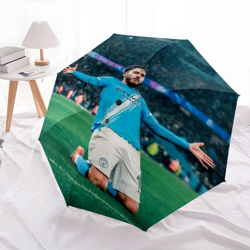 Rayan Cherki pattern, automatic folding umbrella, portable and foldable design, 8 ribs, a Christmas or birthday gift.