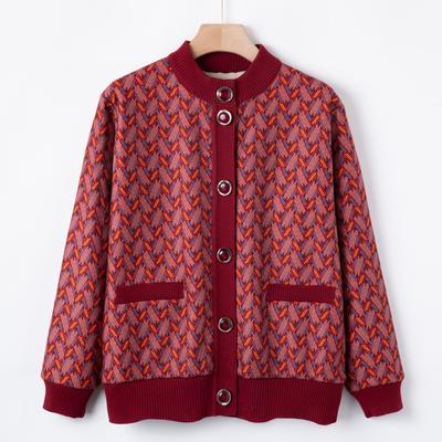 Cardigan für Mütter mittleren und höheren Alters, modische Plüschjacke, Oma Herbst- und Wintermode, modisches Rundhals-Oberteil, Strickpullover