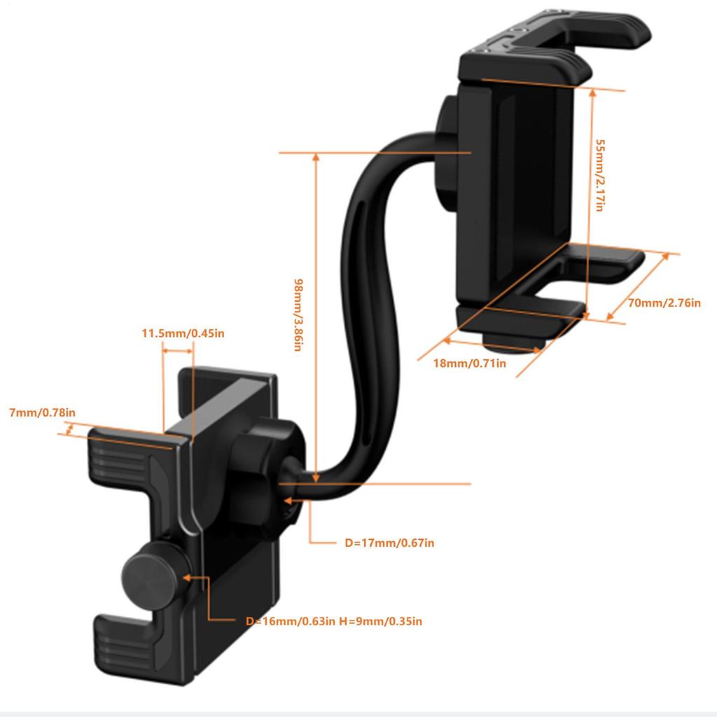 Double Clip Rearview Mirror Phone Mount Car Rearview Mirror Adjustable Rotating Phone Holder Clip For Dashboard Motorcycles