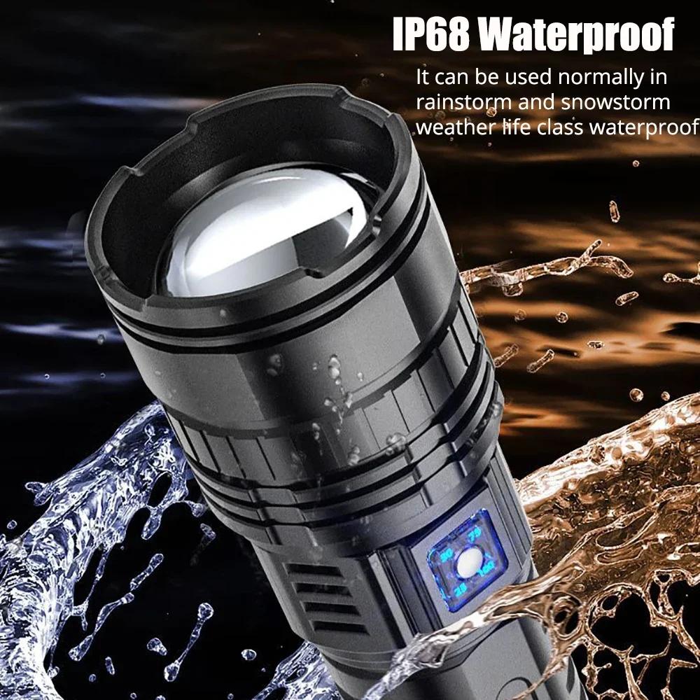10000LM 100W Powerful Led Flashlights Tactical Built-in Battery Flash Light USB Mergency Spotlights Scalable Zoom Outdoor Multifunctional