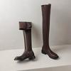 Krazing Pot Flock Microfiber Autumn Winter Shoes Thick Heels Size 43 Long Boots Black Brown Stretch Over-the-knee Boots