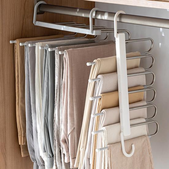 Folding Trouser Rack Stainless Large Capacity Seamless Anti-slip Great Load Bearing Closet Organizer Jeans Skirts Scarf Pants Vertical Storage Hanger