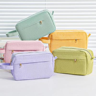 1 Pieza Estuche de Pana de Moda para Niños Color Sólido Organizador de Cosméticos Bolsa de Maquillaje de Gran Capacidad estuche