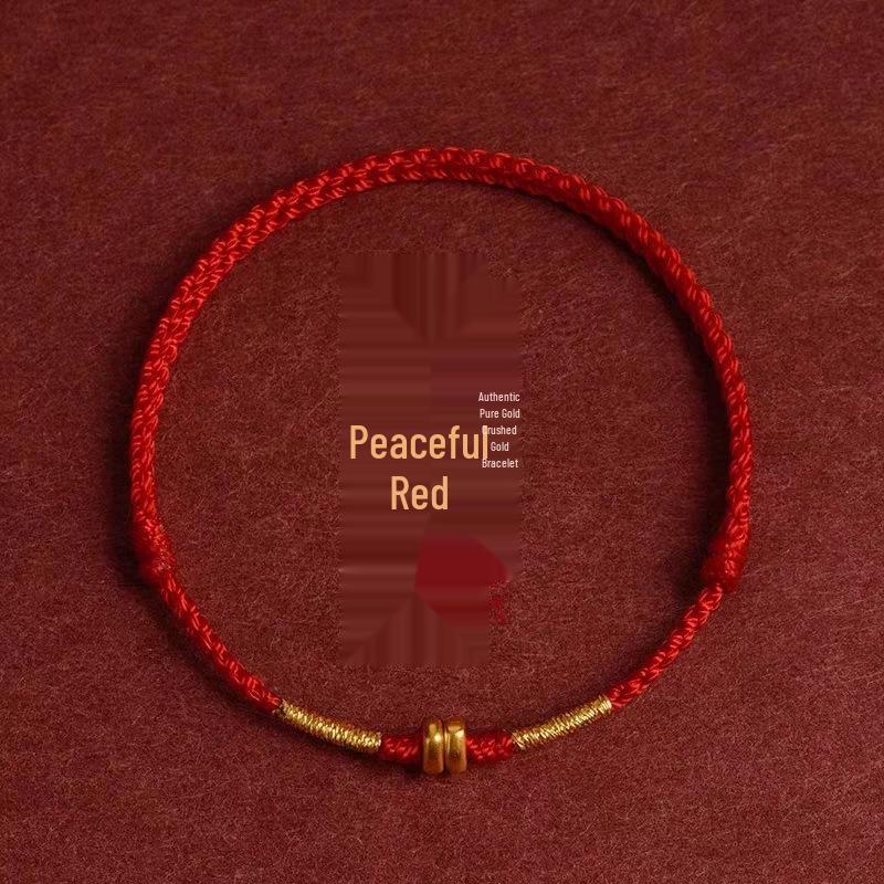 Pure Gold 999 Zodiac Red String Bracelet with Luck Beads for Baby's Full Moon or New Year