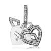 798485C01 Heart and Angel Wings Pendant and Dangle Silver Charm