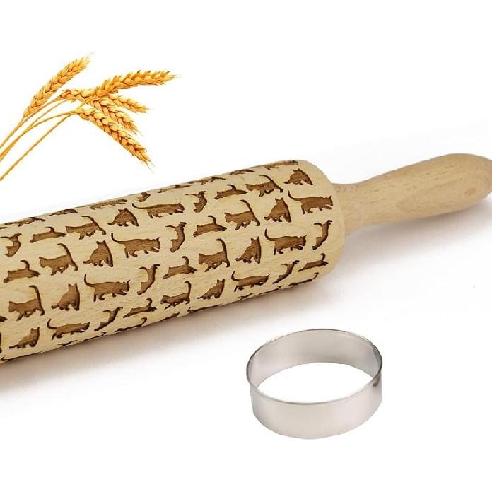 Christmas Embossed Rolling Pin for Baking Cookies Embossing Rolling Pins with Design Wooden Engraved Springerle Roller Pin Dough Patterned Clay
