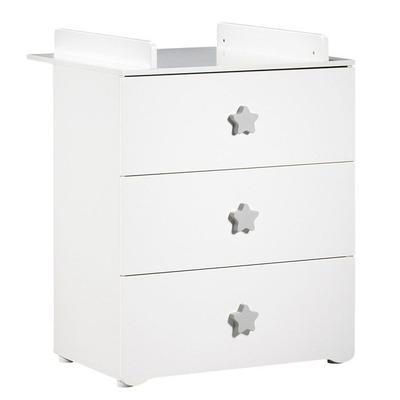 Changing Table - Babyprice - Basic - 3 Drawers - White - Grey Star Buttons