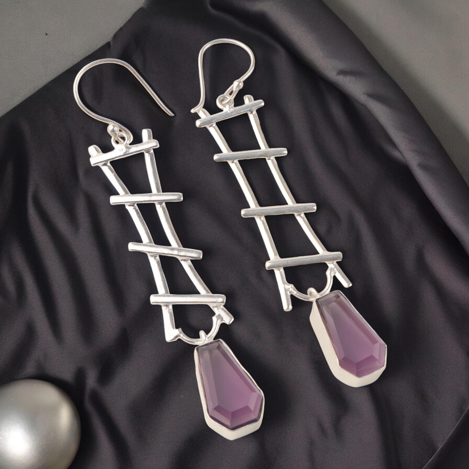 

Аметист Драгоценный камень 925 Стерлинговое серебро Ювелирные изделия Ручной работы Серьги 3,33 Для женщин EE-133-6