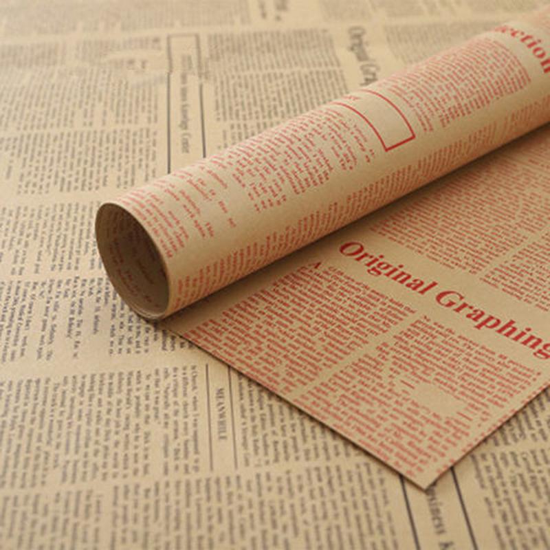 

5Sheets Vintage English Newspaper Kraft Paper Brown Kraft Outer Wrapping Paper For Gifts Packaging Flower Wrapping Paper