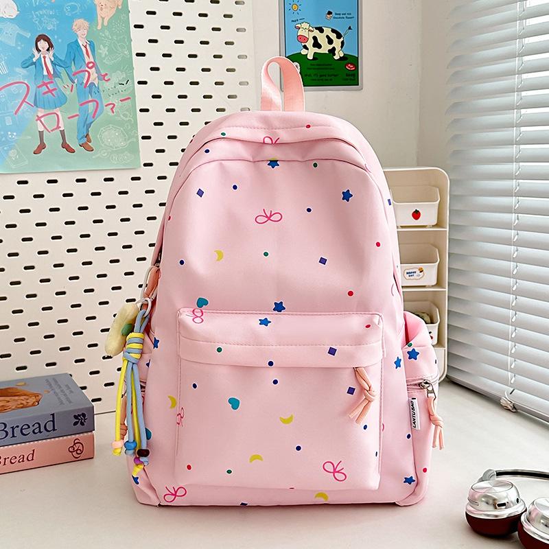 School bag female ins Japanese girl college style bow backpack Korean version Harajuku printed middle school student backpack female