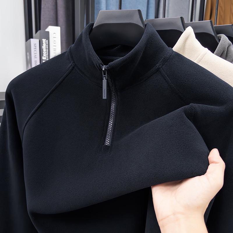 Men's Casual Stand Collar Warm Sweatshirt with Plush Lining, Double-Sided Sherpa, Half-Zip