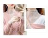 Women's High-End Lace Base Layer Top, Autumn/Winter, Velvet Warmth, Mesh Jacquard Collar, Slightly Sheer, Stylish Design