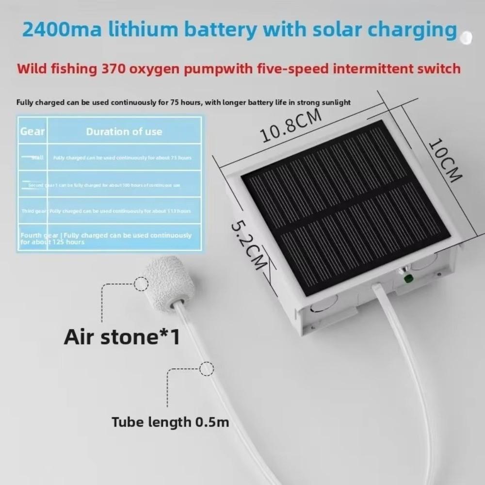 Multifunction ABS Solar Oxygen Pump Five-Speed Solar Powered Oxygen Generator Adjustable Ultra-quiet Oxygen Compressor Aquarium