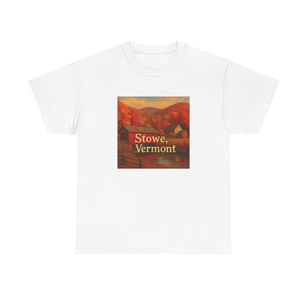 Unisex Adult T Shirt Stowe Vermont Covered Bridge Scene
