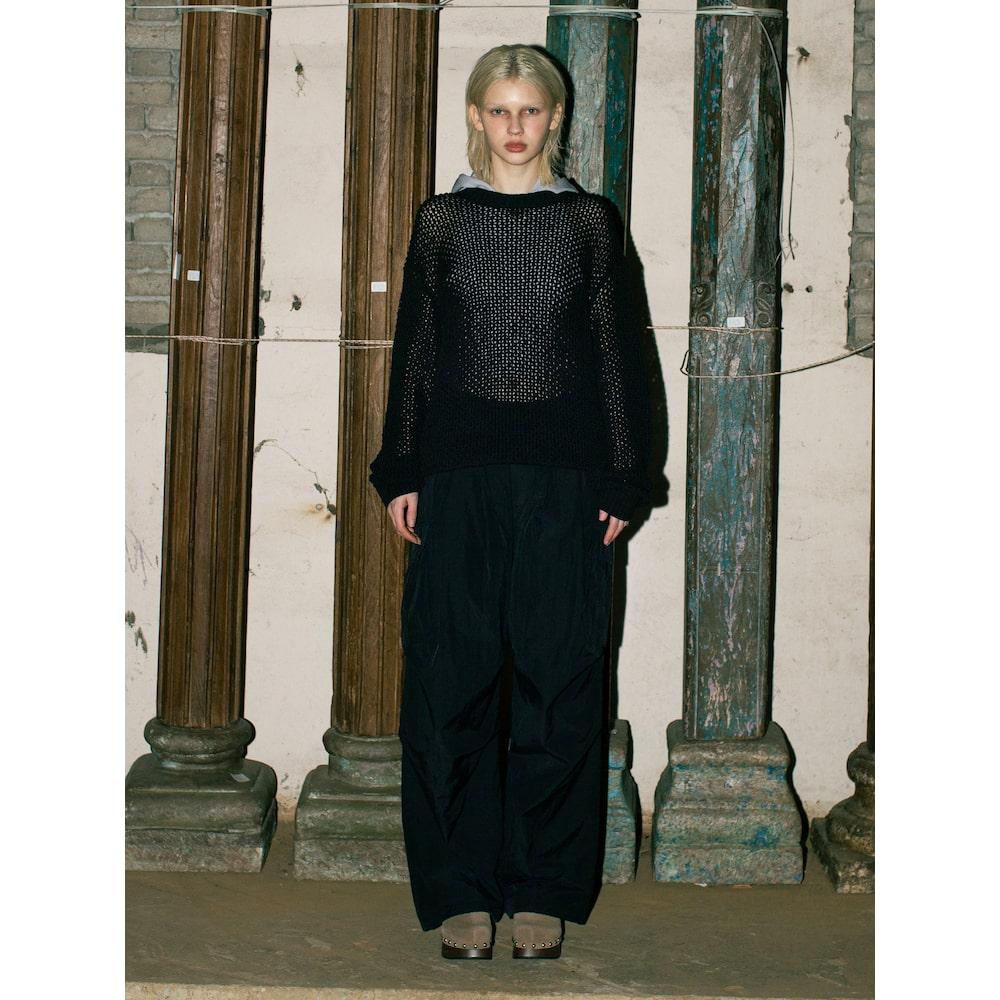 Saendeusaundeu Net Crew Neck Sweater Black