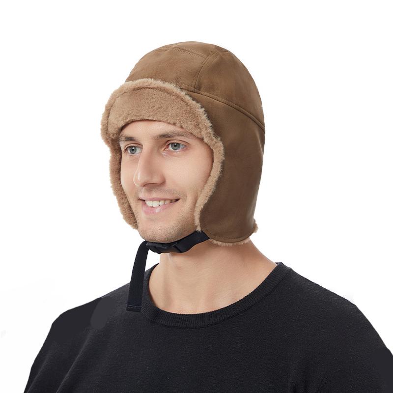 New Solid Color Plush Lei Feng Hat Men and Women Winter Outdoor Riding Skiing Sport Ear Protection Windproof Leather Bomber Hats