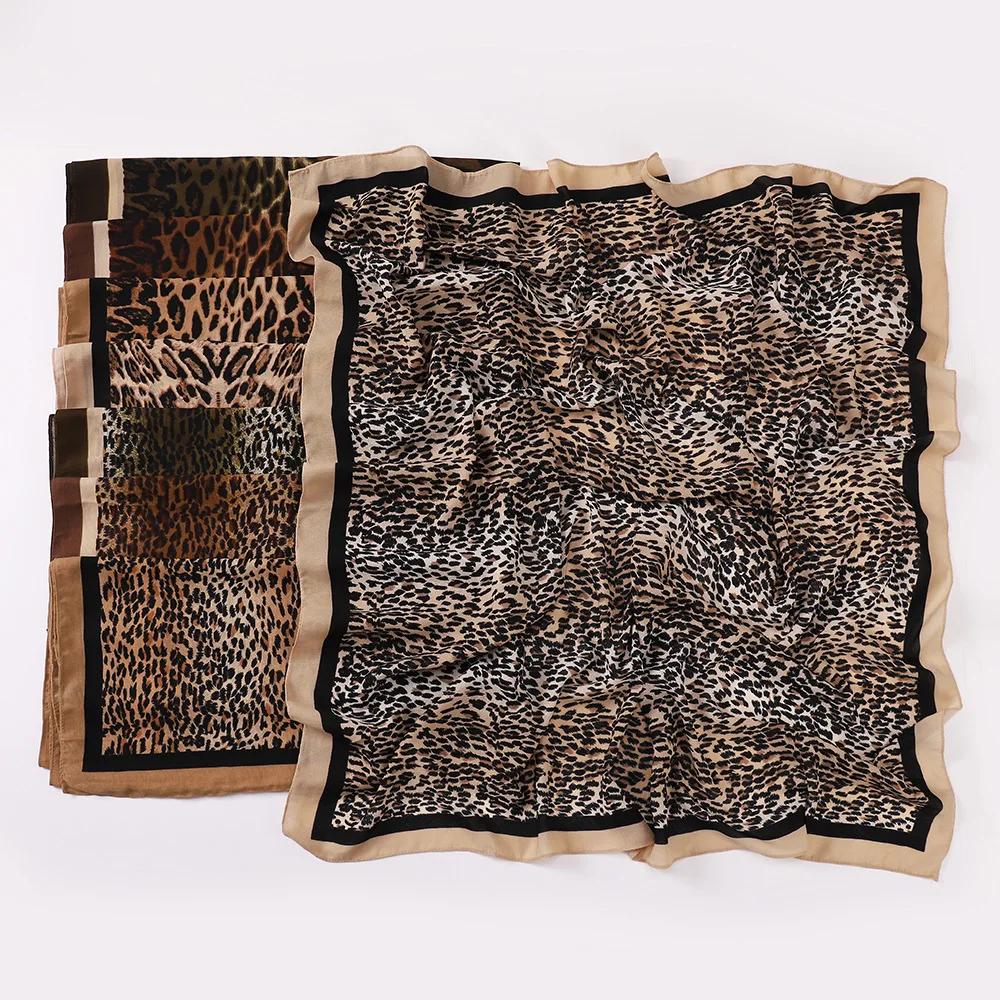 New Design Leopard Print Square Scarf Hijab Voile Large Shawl Hijabs For Women Muslim Fashion Scarf Headwraps Turban Ramadan