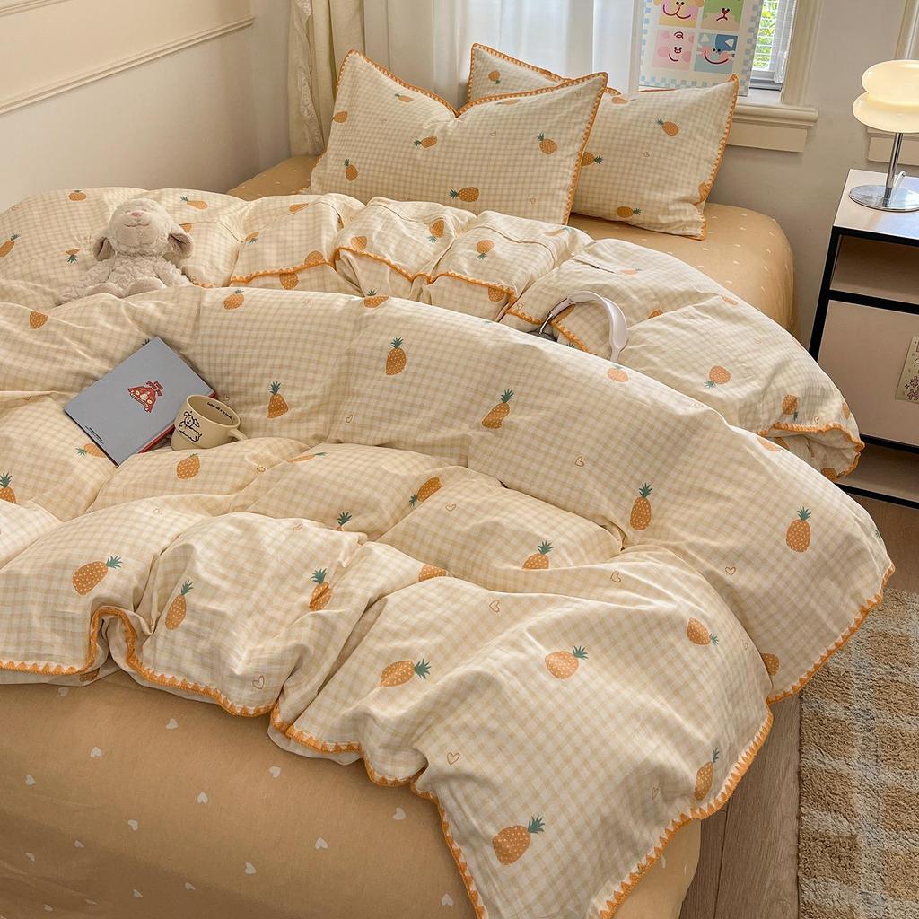 Fresh Spring/Autumn Cotton Girlish Bedding: 3-Piece Duvet Cover and Sheet Set, All-Season Comfort