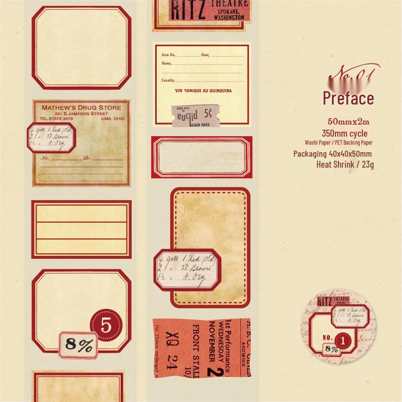 Yan Ji Retro Nostalgic Die-Cut Frame Washi Tape Stickers for Journaling & DIY Crafts No Specification