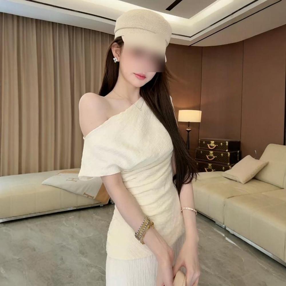 Commuting wear super good-looking one-word shoulder slim fit hip long dress casual temperament dress summer