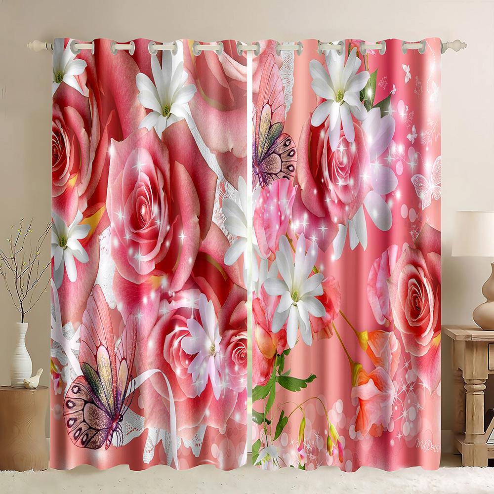 Romantische Schwarz Rote Blume Luxus Verdunkelungsvorhänge für Schlafzimmer Wohnzimmer Badezimmer Küche Tür Flur Schrank im Angebot