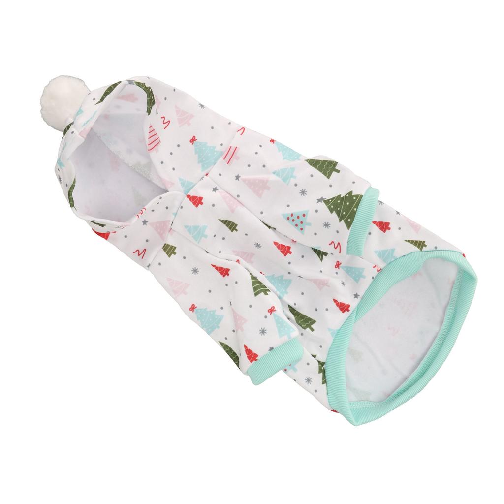 Bluza z kapturem dla psa Zielony nadruk choinki na białym Miękka zimowa Ciepła bluza dla małych do średnich