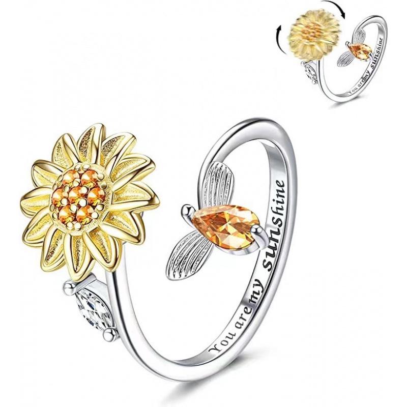Women s Adjustable Rotating Zircon Anxiety Relief Ring Adjustable