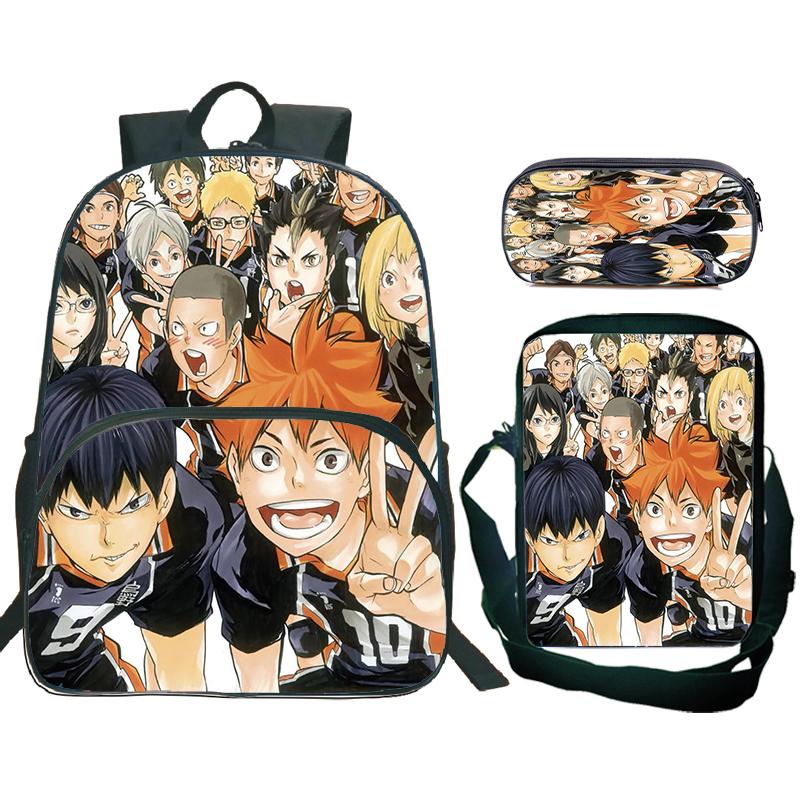 Anime Haikyuu Batoh 3ks Sada Školní Tašky S Taškou Přes Rameno Pouzdro na Tužky Dětské Batohy pro Kluky Dívky Batoh na Notebook Taška na Knihy Dárek
