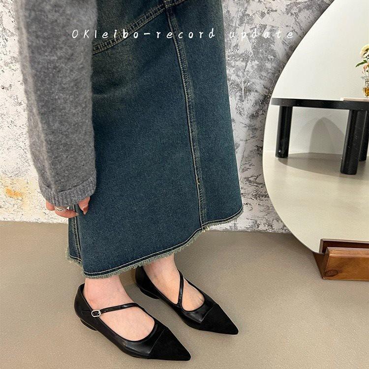 Niche design new pointed temperament heel red single shoes soft sole 2025 Mary Jane women's shoes low spring and autumn feeling black