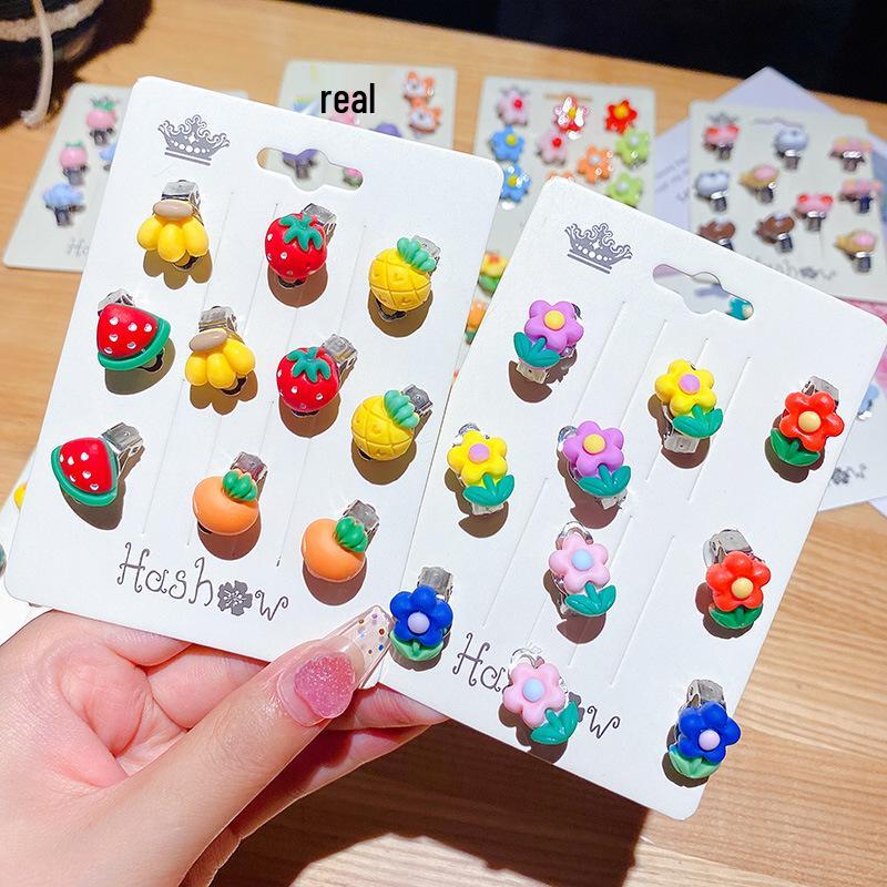 Children's No-Piercing Flower Earrings - Cute Anti-Pain Dangle & Stud Ear Clips for Baby Girls