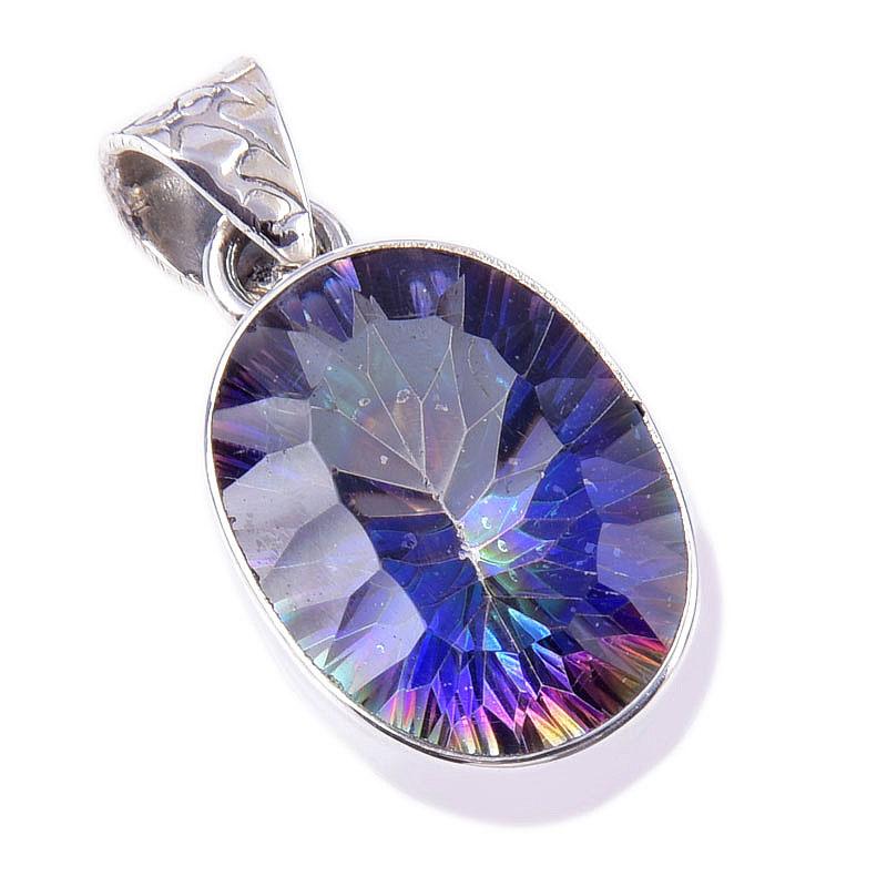 Natural Mystic Topaz Gemstone 925 Solid Sterling Silver Gift Pendant 1.25" r5d42