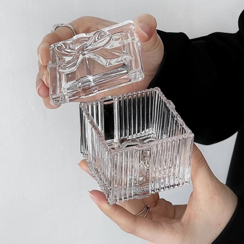 Bow Heart-shaped Glass Jewelry Box European Relief Retro Home Storage Box Decorative Ornaments