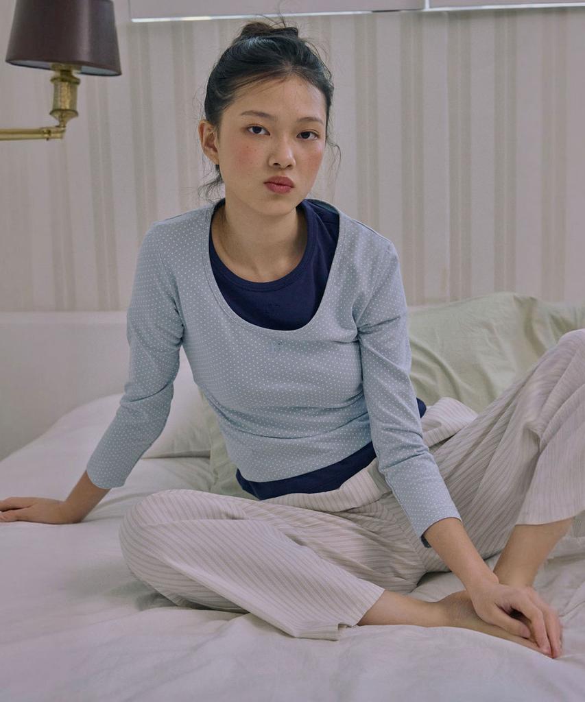 JUNEJUNE SPACE 3/4 Sleeve Logo Tee_Light Blue