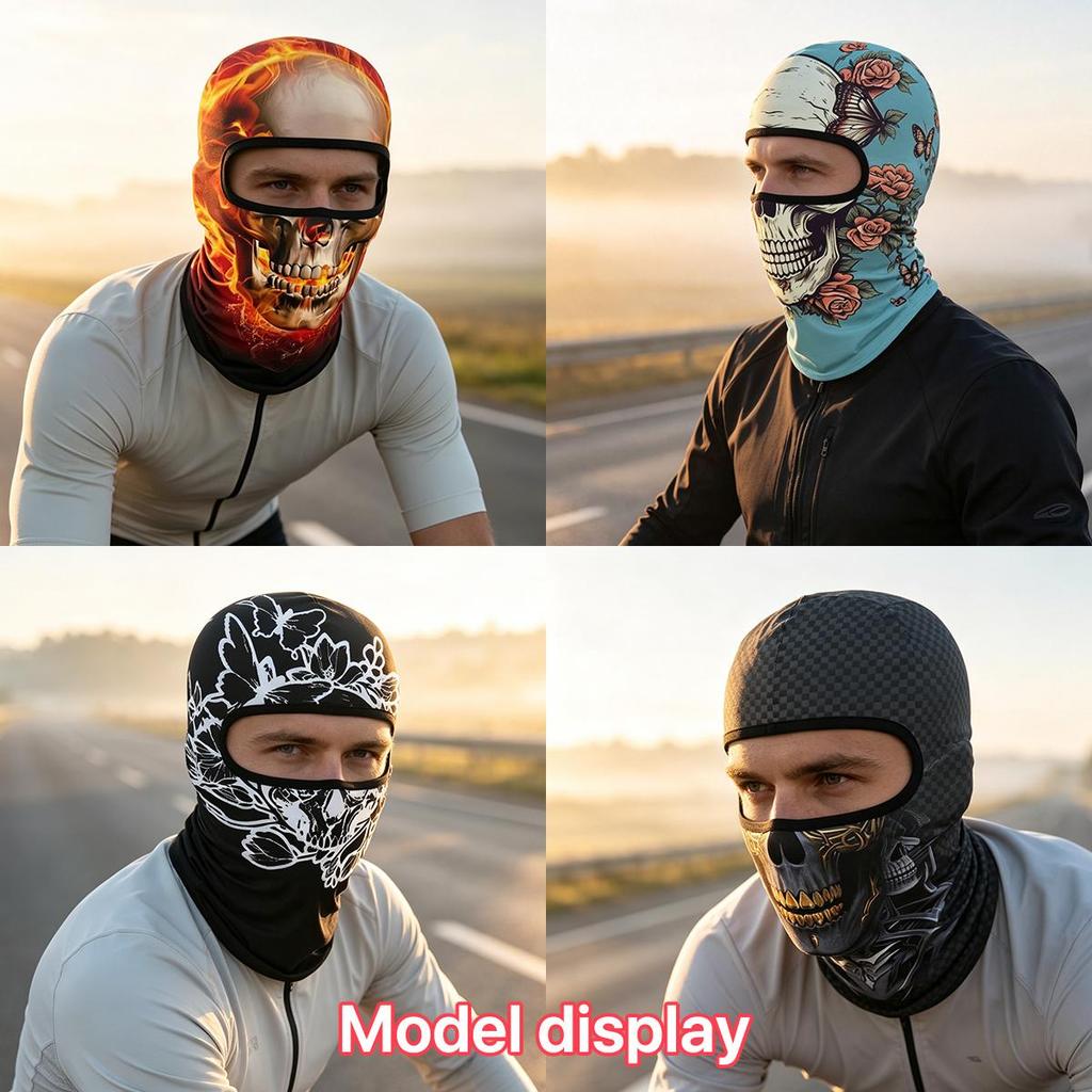 Skull Print Balaclava Face Mask, Ice Silk Cooling Breathable Sun Protection Full Face Cover for Cycling Running Hiking Outdoor Sports