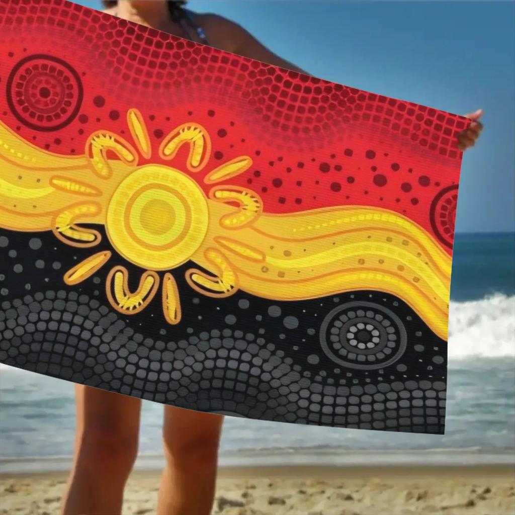 1pc Aboriginal Art Sun Print Beach Towel Polyester Quick Dry Lightweight Soft Towel for Swimming Surfing Camping Travel