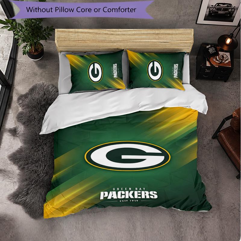 Green Bay Packers Pattern Microfiber 3Pcs Bedding Set Decor Duvet Cover Set For Bedroom Home Use