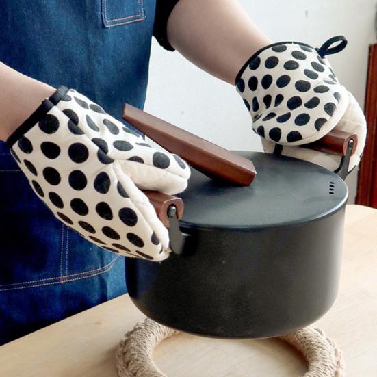 1 Paar Ofenhandschuhe mit Baumwollfutter Hitzebeständig Verbrühschutzhandschuhe Verdickt Küchen-Sicherheitsausrüstung zum Backen Grillen Kochen