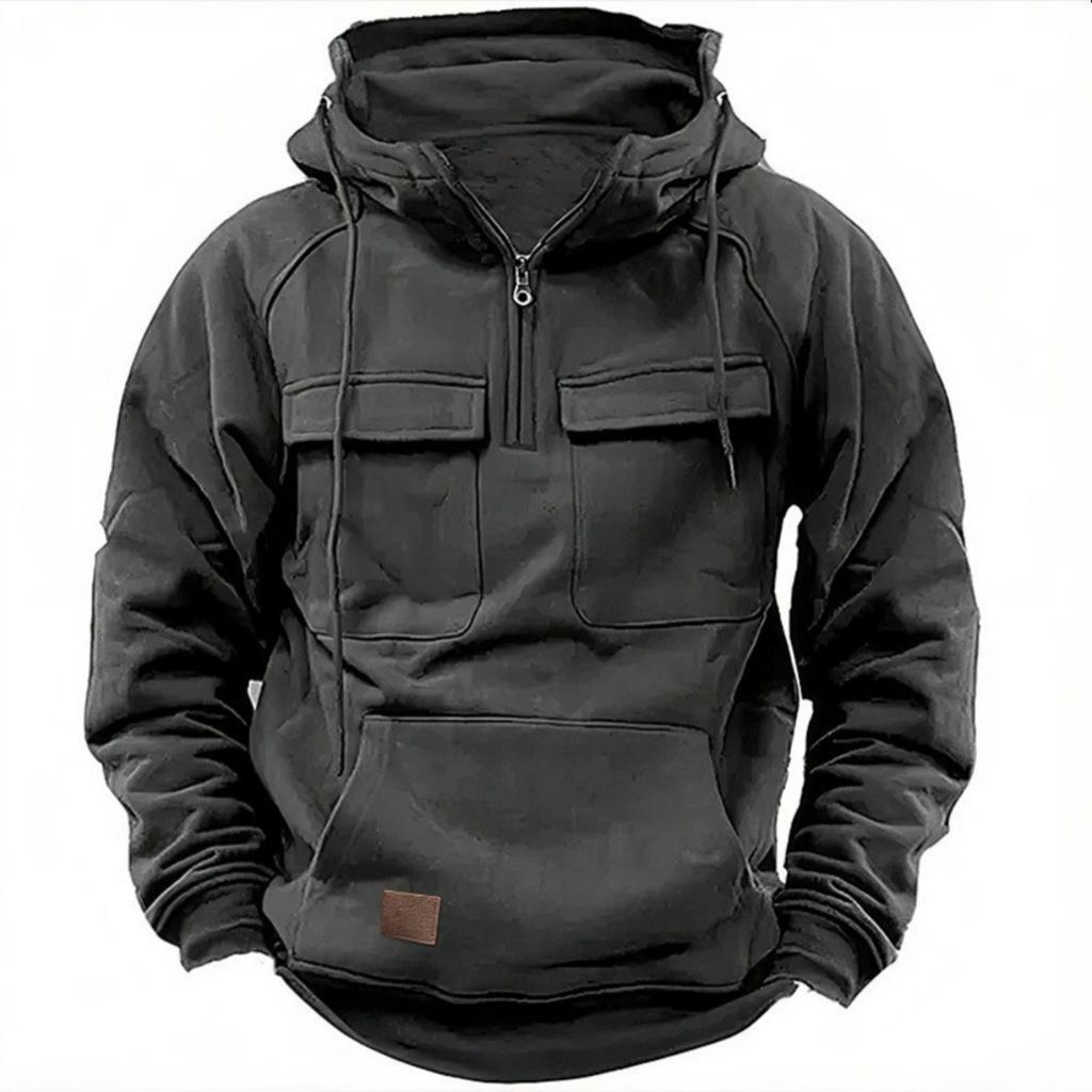 Spring and Autumn Men's Hoodie Zipper Multi Pocket Hoodie Sports and Leisure with Velvet
