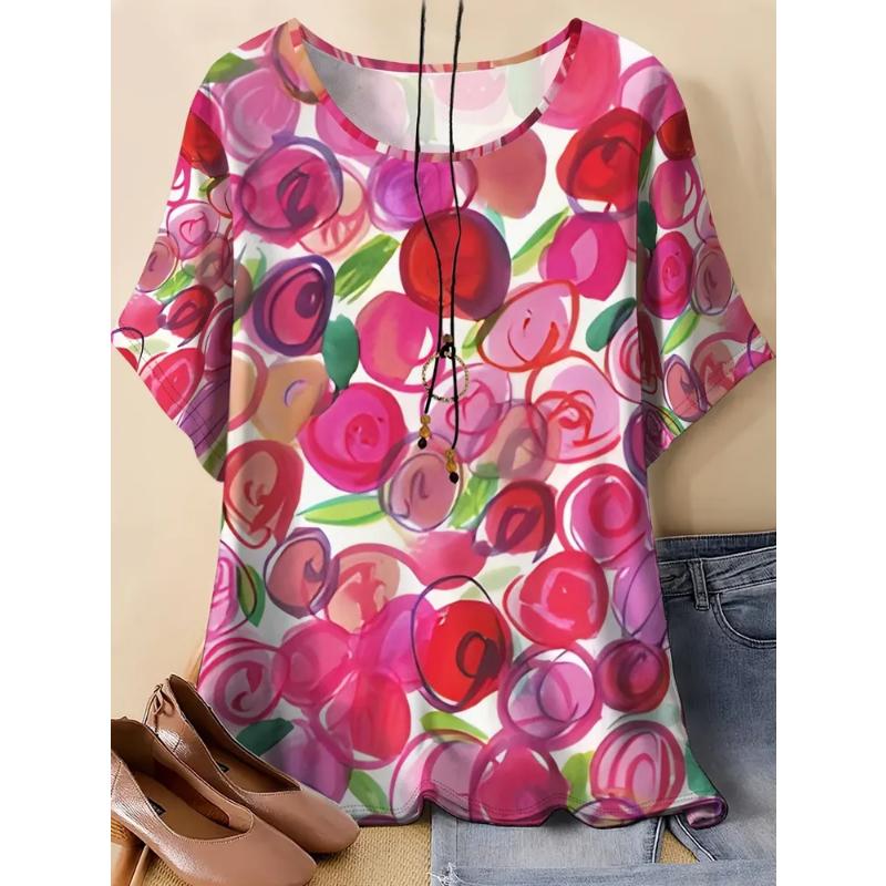 Fashion Women's Crew Neck Short Sleeve 3D Casual Color Printing Casual Short Sleeve Crew Neck T-Shirt