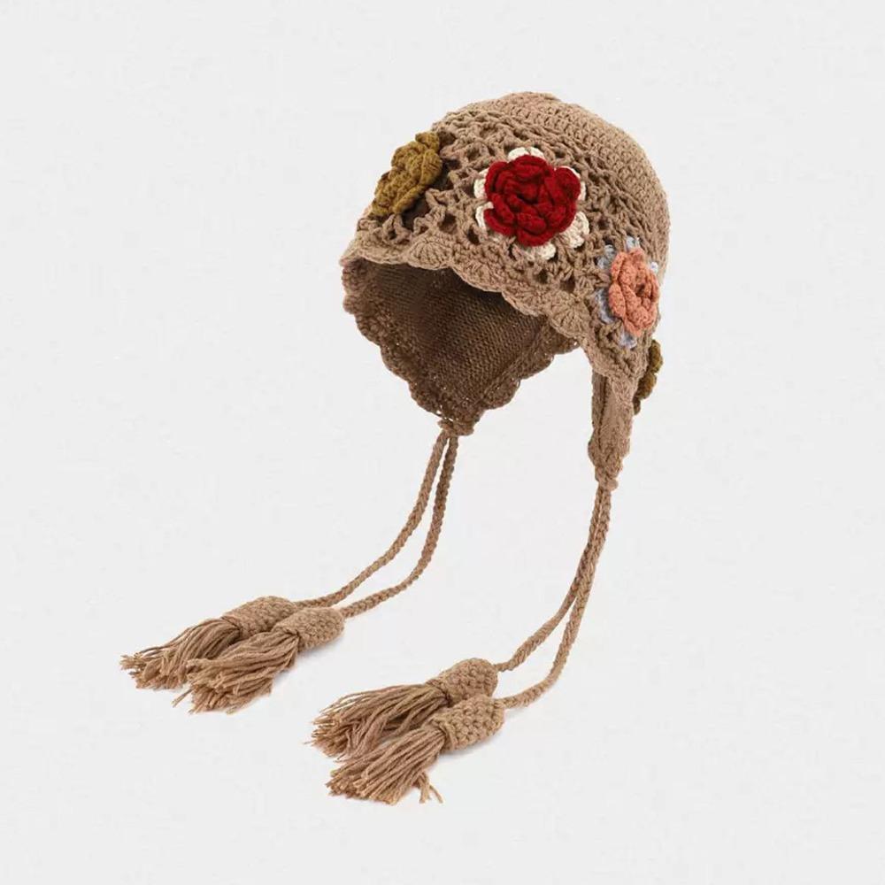 

Bohemian Style Crochet Knitted Hat Hollow Out Knit Cap Casual Ethnic Style Hat Apparel Accessories хаки